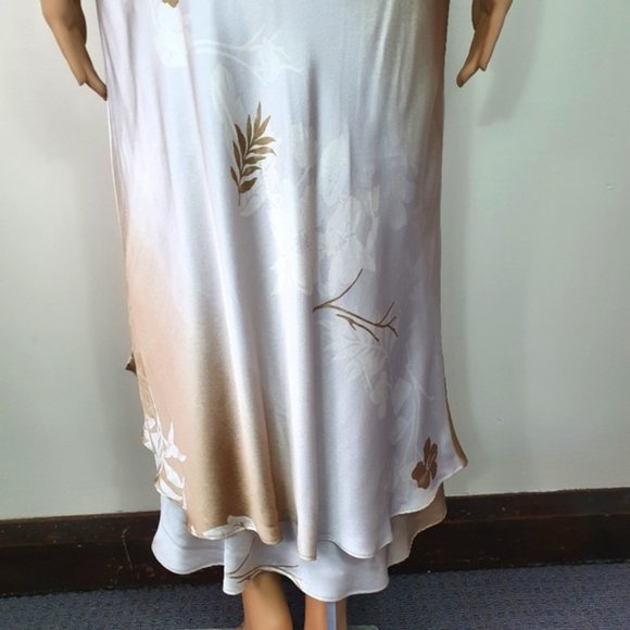 Table 8 floral maxi slip dress wrap   SILK tanwhite ruffled ruched - Picture 5 of 8